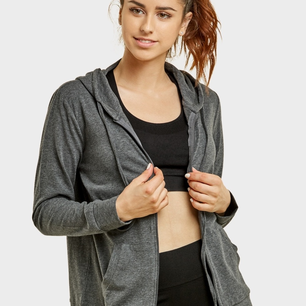 $10 SALE Women's Cotton Lightweight Zip Up Hoodie Sweater HDC7000 Charcoal Gray